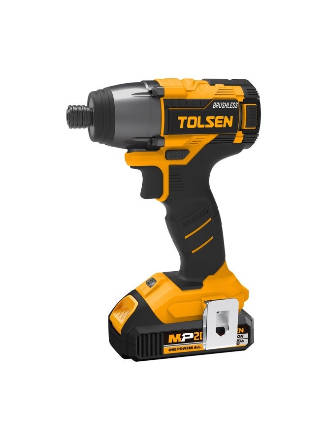 Tolsen 20V Brushless Cordless Impact Driver 87256 – Industrial Li‑Ion Impact Screwdriver with LED Light & 2 Batteries - Image 1